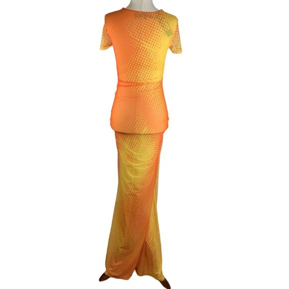 WOODS By Jordyn Womens Maxi Dress Stretch Mesh Orange & Yellow Size S - Picture 3 of 7